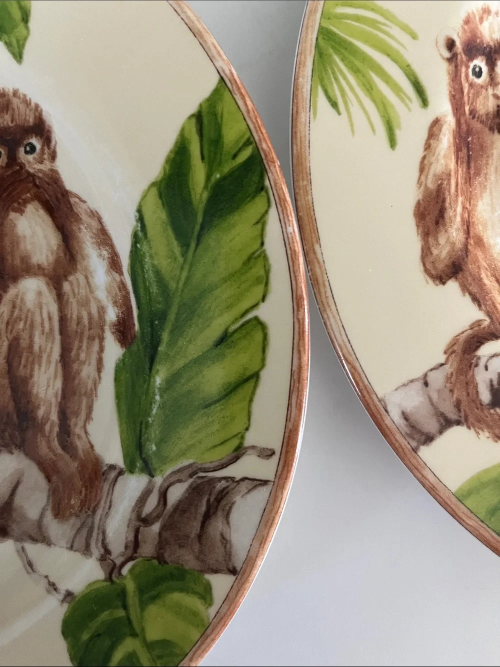 American Atelier Three monkeys porcelain salad plates hear see speak no evil 8”